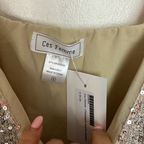 Ces Femme Champagne Sparkle Sequin Spaghetti Strap Midi Slip Dress - Picture 8 of 11